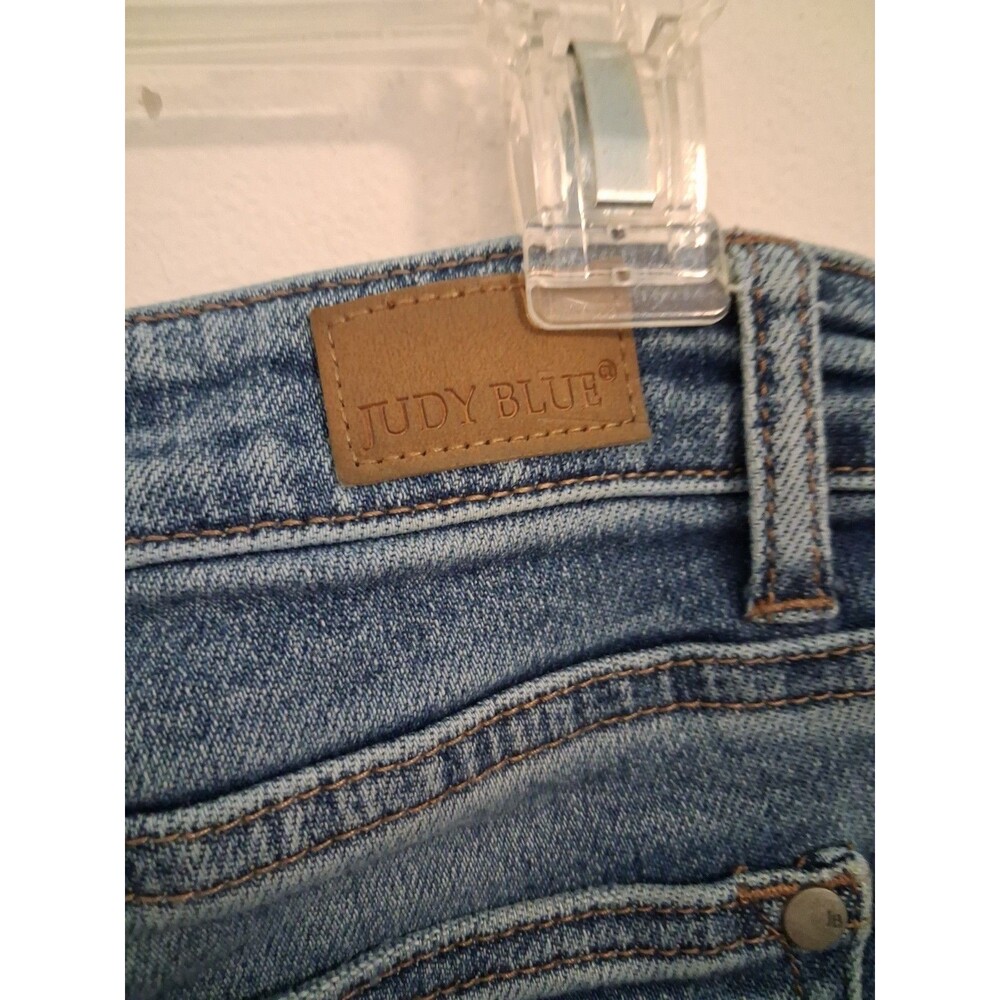 Judy Blue Cutoff Denim Shorts Large Blue Raw Hem Boho Distressed Festival - Picture 9 of 9